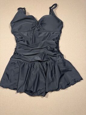 Black Swimdress with Ruching and Skirted Bottom Always for me Women’s size 16